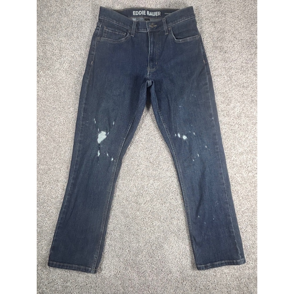 Eddie Bauer Mens Straight Fit Dark Wash Denim Jeans Size 30x30 Distressed